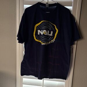 Nau Navy T-Shirt with Yellow Graphic Logo